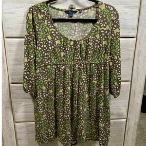 Boden Green Floral Silk Cotton Blend Tunic Dress Plus Size 16 Spring Luxury